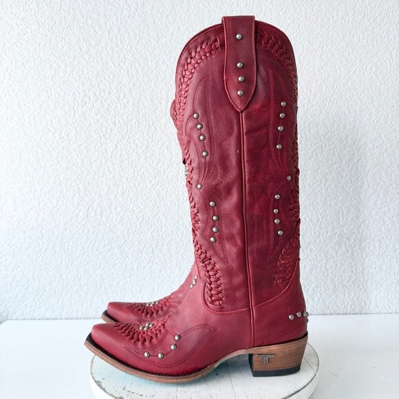 Lane COSSETTE Red Cowboy Boots Womens 9 Western Cowgirl Mid Calf Tall Snip Toe - Picture 4 of 11